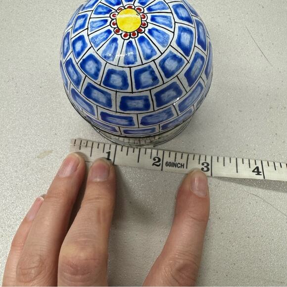 Vintage Enameled Trinket Box Cottage Cherry Blossom Branch  Boho Blue White - Picture 8 of 9